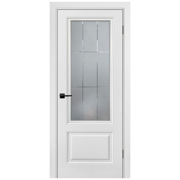 Дверь Смальта-Шарм 12 эмаль Ral9010, стекло гравировка сатинат